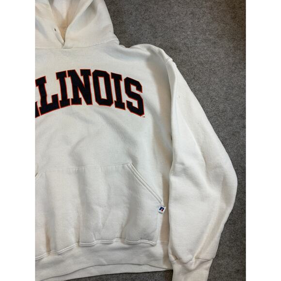 VINTAGE University Of Illinois Hoodie Mens M White Sweatshirt Russell Athletic - Picture 4 of 6